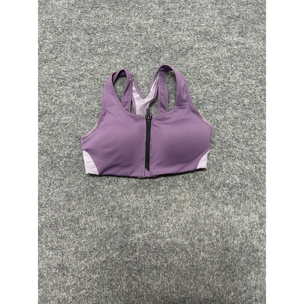Nike Sports Bra Womens Size XS Purple Front Zip High Impact Racerback Athletic